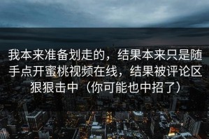 我本来准备划走的，结果本来只是随手点开蜜桃视频在线，结果被评论区狠狠击中（你可能也中招了）