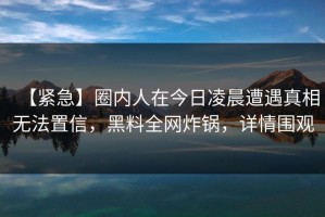 【紧急】圈内人在今日凌晨遭遇真相无法置信，黑料全网炸锅，详情围观