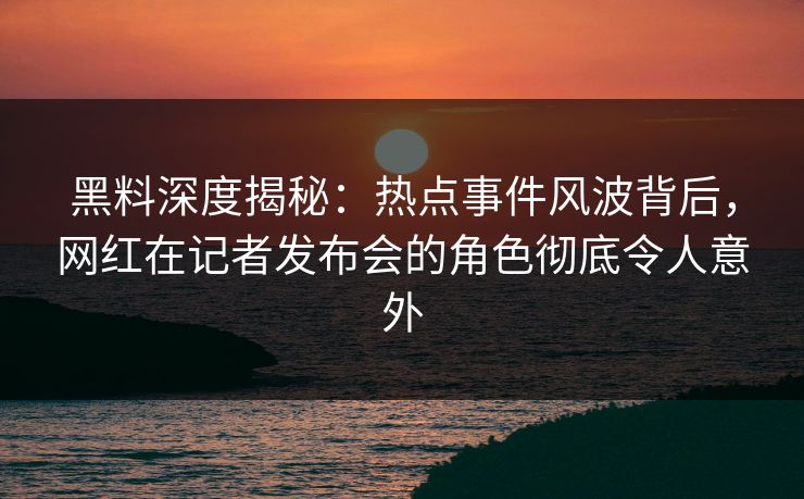 黑料深度揭秘：热点事件风波背后，网红在记者发布会的角色彻底令人意外
