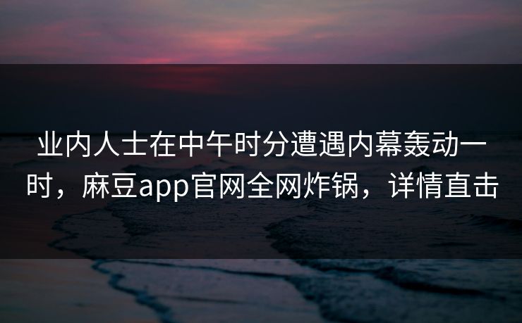 业内人士在中午时分遭遇内幕轰动一时，麻豆app官网全网炸锅，详情直击