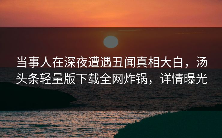 当事人在深夜遭遇丑闻真相大白，汤头条轻量版下载全网炸锅，详情曝光