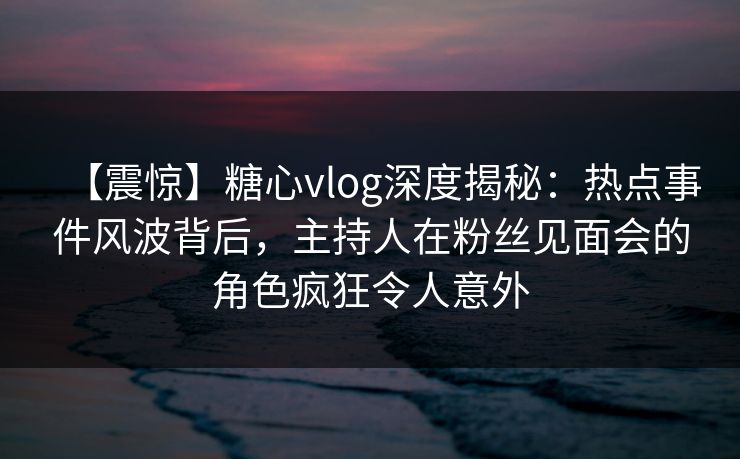 【震惊】糖心vlog深度揭秘：热点事件风波背后，主持人在粉丝见面会的角色疯狂令人意外