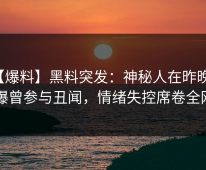 【爆料】黑料突发：神秘人在昨晚被曝曾参与丑闻，情绪失控席卷全网