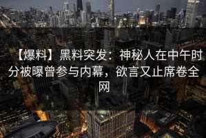 【爆料】黑料突发：神秘人在中午时分被曝曾参与内幕，欲言又止席卷全网