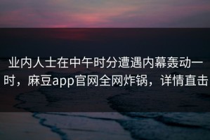业内人士在中午时分遭遇内幕轰动一时，麻豆app官网全网炸锅，详情直击